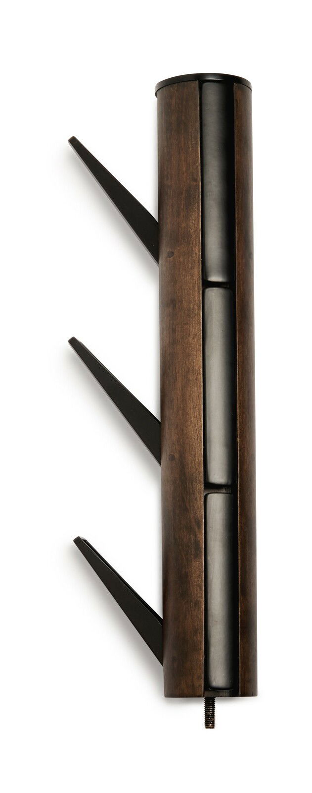 Nahaufnahme eines modernen Garderobenständers mit ausklappbaren Haken, seitliche Perspektive.