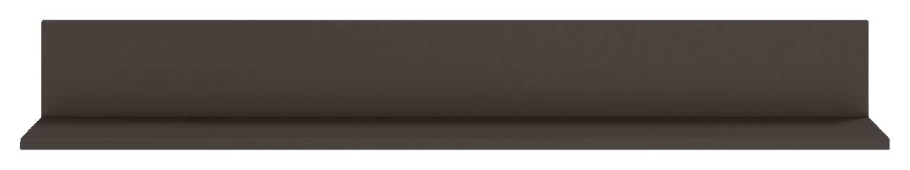 Frontale Ansicht eines modernen, dunkelgrauen Wandregals.