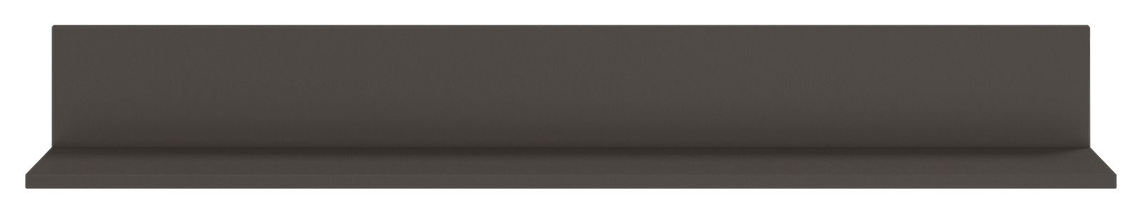 Frontale Ansicht eines modernen, dunkelgrauen Wandregals.