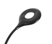 Schwarze LED-Klemmleuchte aus der Vogelperspektive mit rundem, modernem Design.