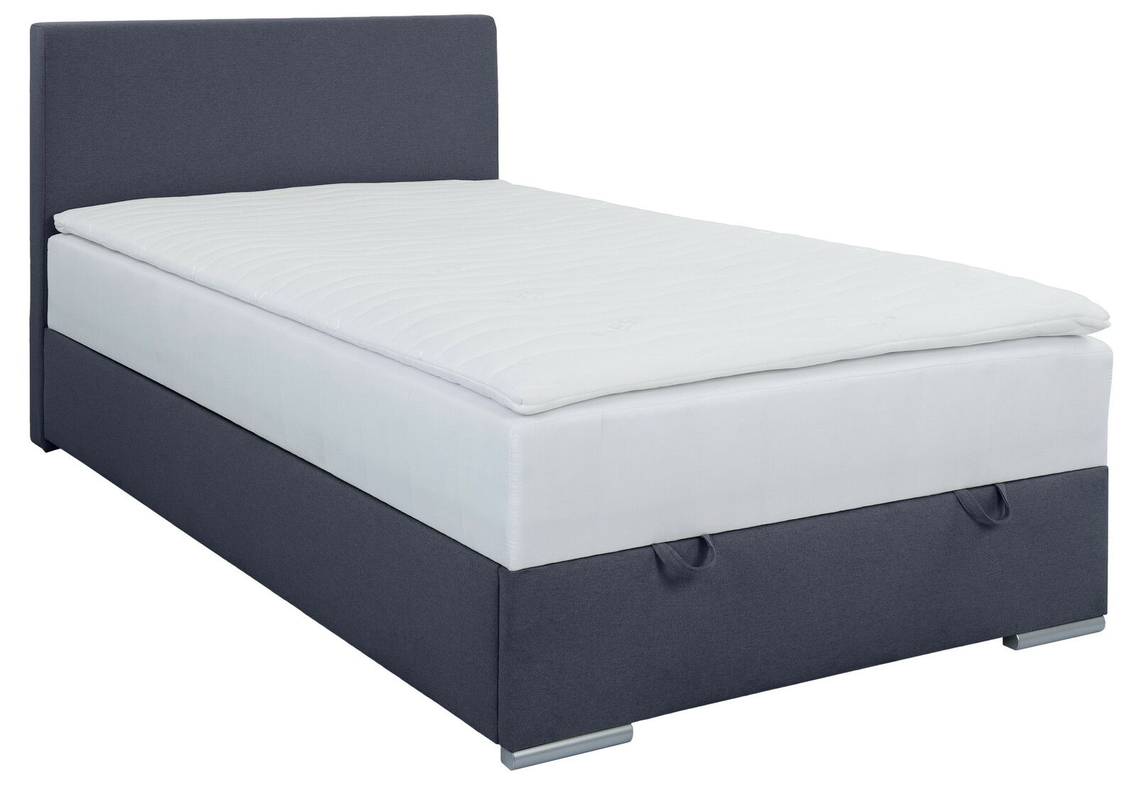 Z2 Boxspringbed TOM Boxbett 120 in seitlicher Perspektive mit grauem Stoffbezug und weißer Matratze