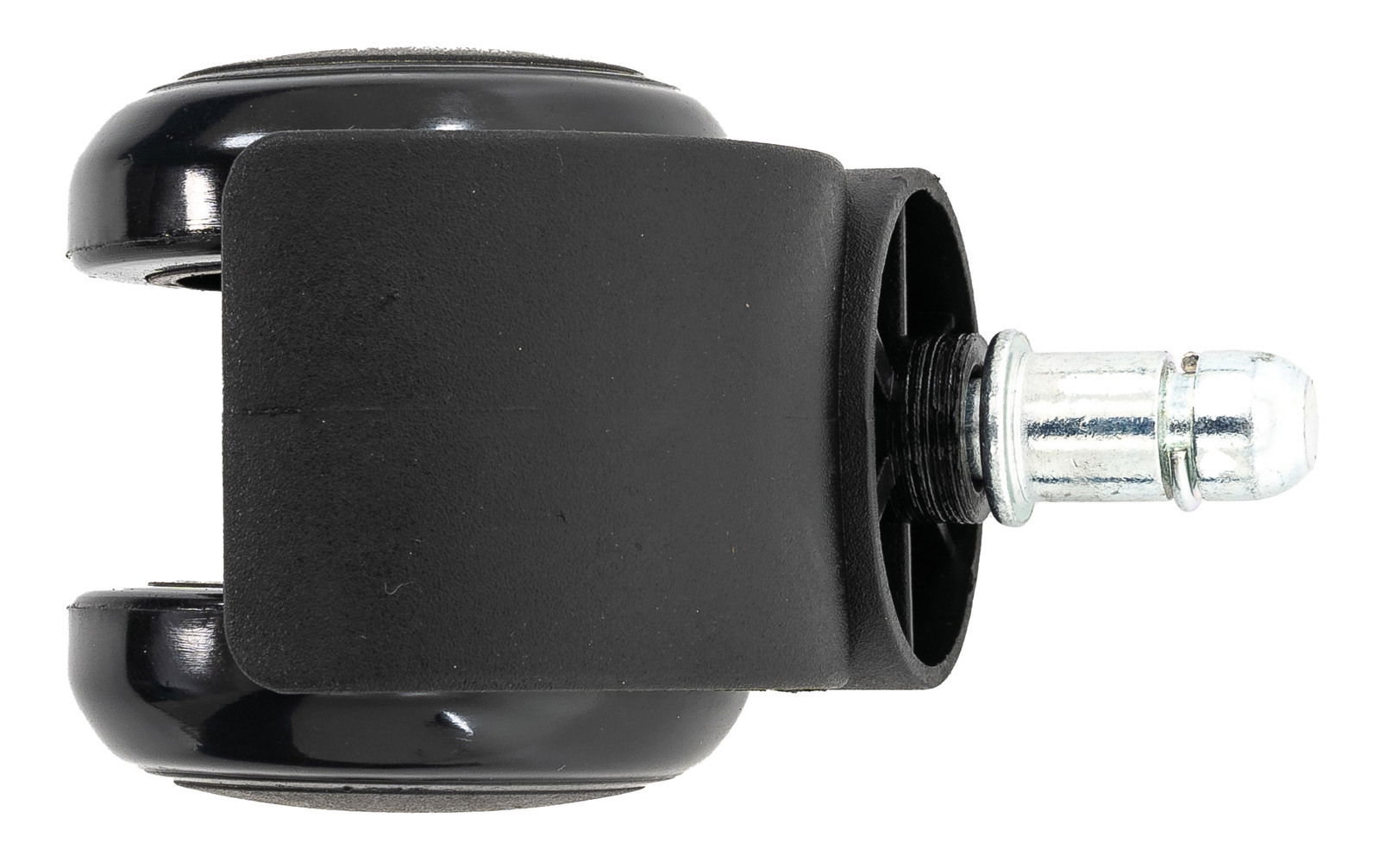 Schwarzes Rollenset mit Metallstift, seitliche Perspektive