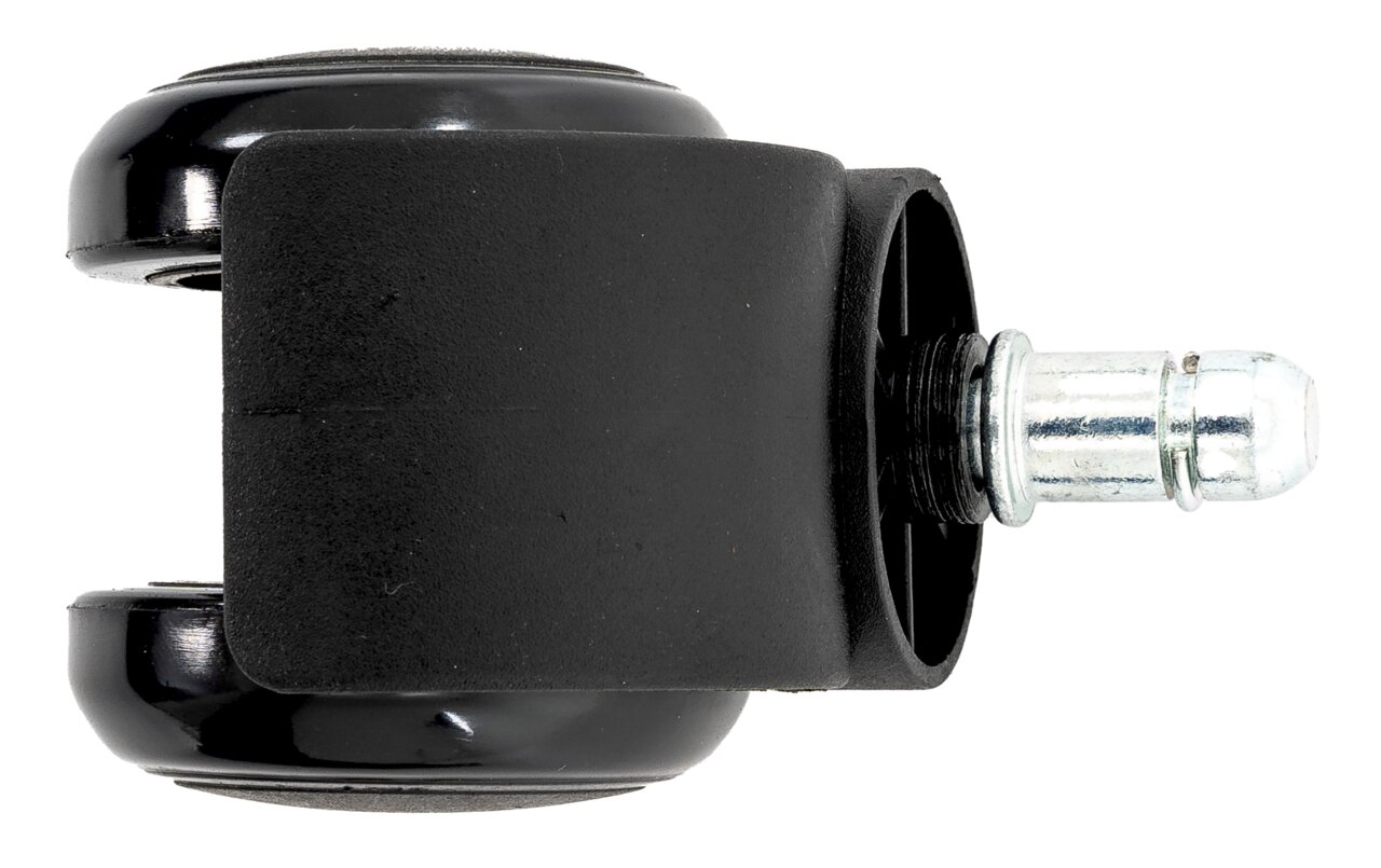 Schwarzes Rollenset mit Metallstift, seitliche Perspektive