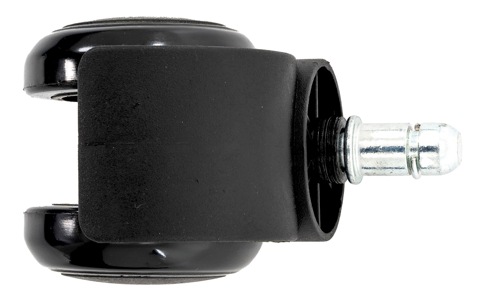 Schwarzes Rollenset mit Metallstift, seitliche Perspektive