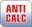 Logo mit der Aufschrift 'ANTI CALC' in roter Schrift auf blau-weißem Hintergrund, Vorderansicht