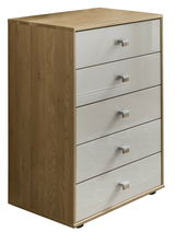 Schubkastenkommode aus Holz mit fünf Schubladen, seitliche Perspektive