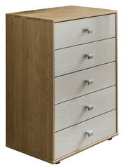 Schubkastenkommode aus Holz mit fünf Schubladen, seitliche Perspektive