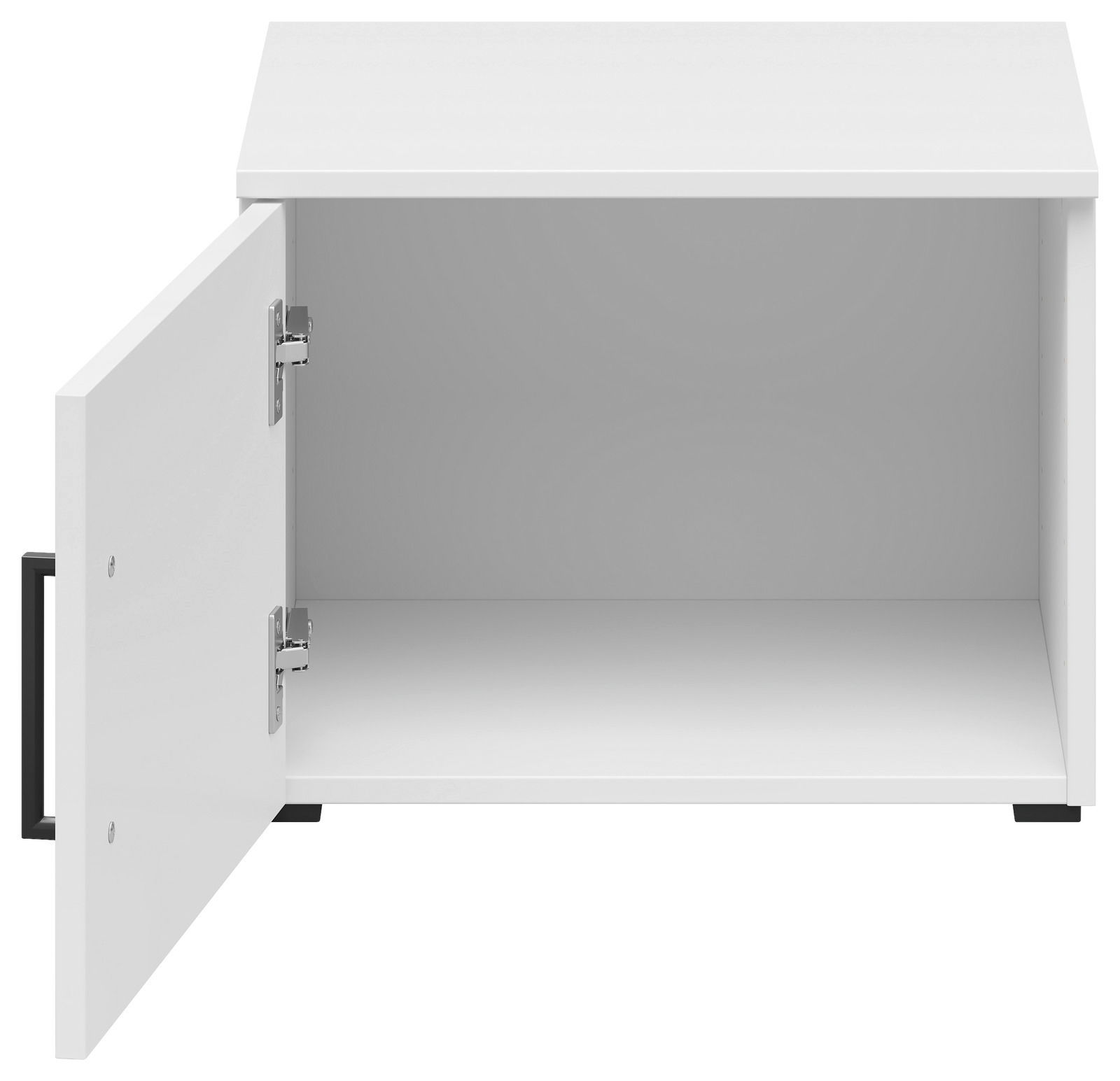 Weißer Aufsatzschrank mit geöffneter Tür, Frontansicht