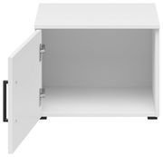 Weißer Aufsatzschrank mit geöffneter Tür, Frontansicht