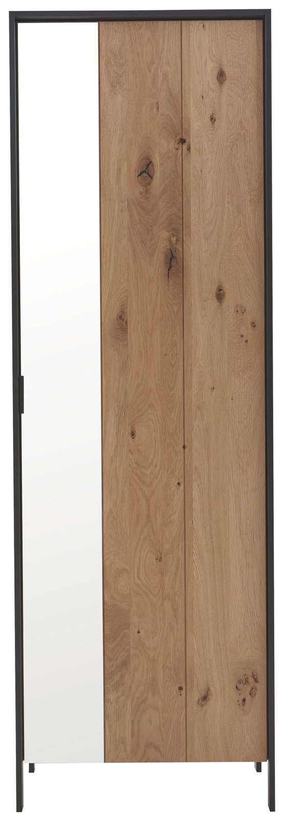 Garderobenschrank mit Spiegel, Frontansicht, Holzoptik mit schwarzem Rahmen