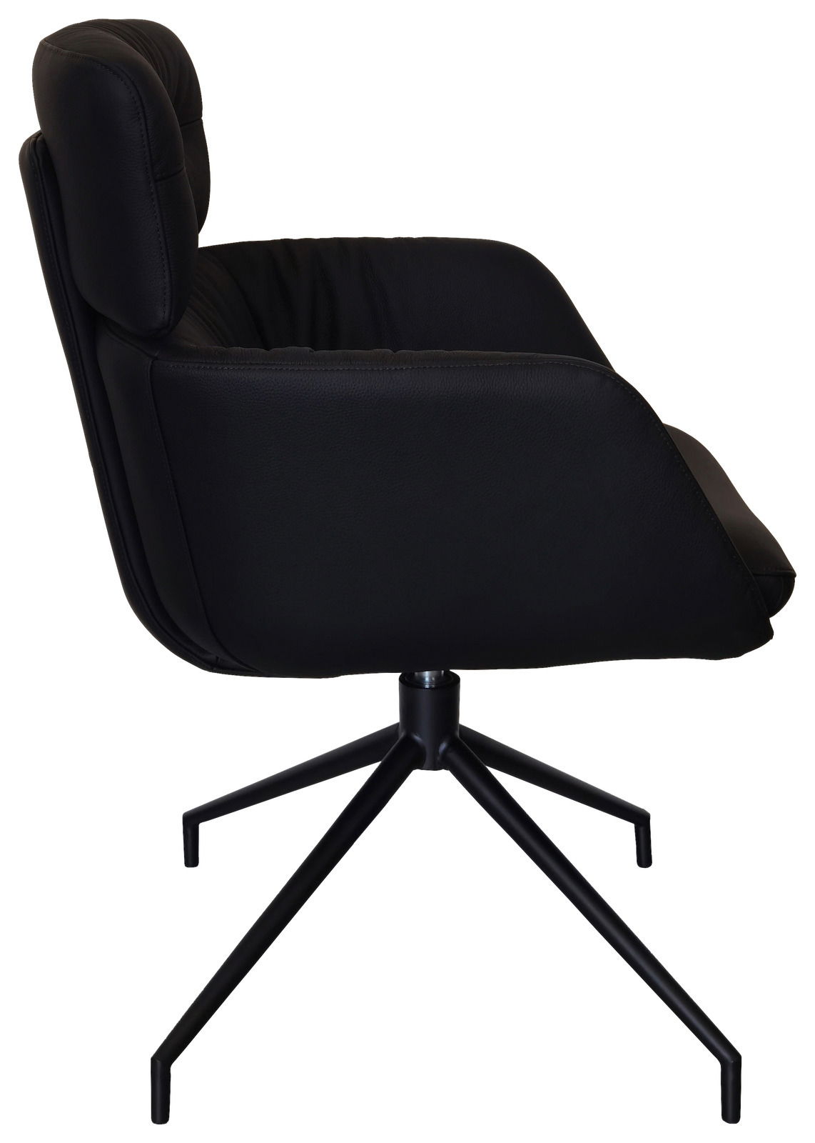 Schwarzer Armlehnstuhl mit modernem Design, seitliche Perspektive