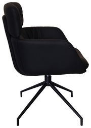 Schwarzer Armlehnstuhl mit modernem Design, seitliche Perspektive