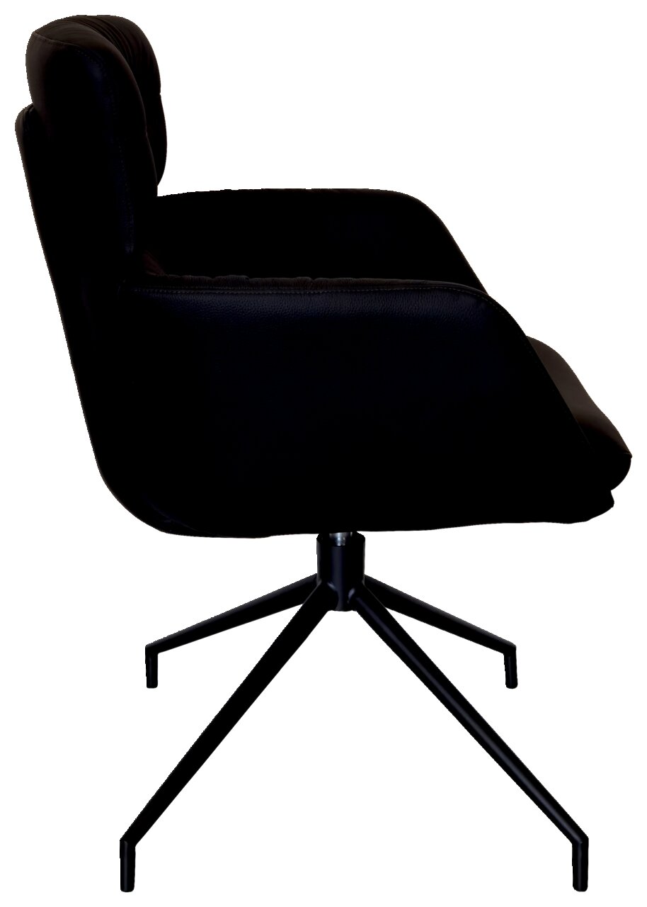 Schwarzer Armlehnstuhl mit modernem Design, seitliche Perspektive