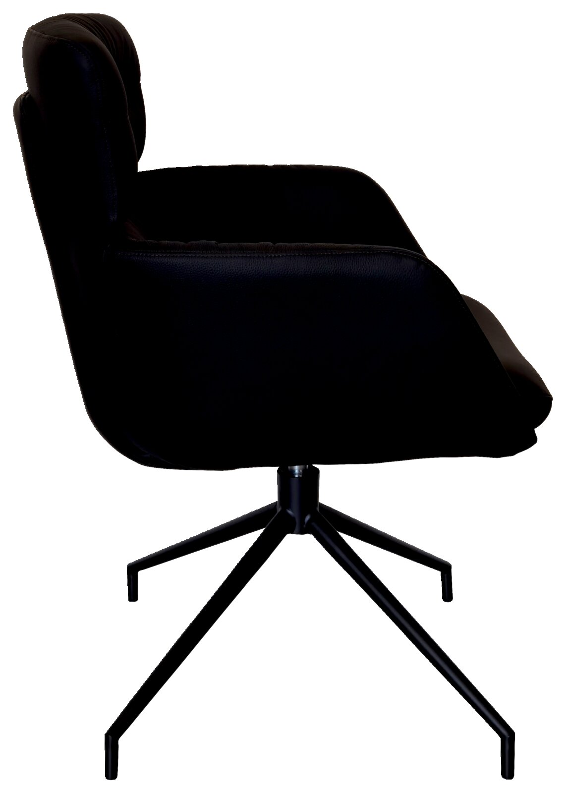 Zwarte fauteuil met een modern ontwerp, zijaanzicht