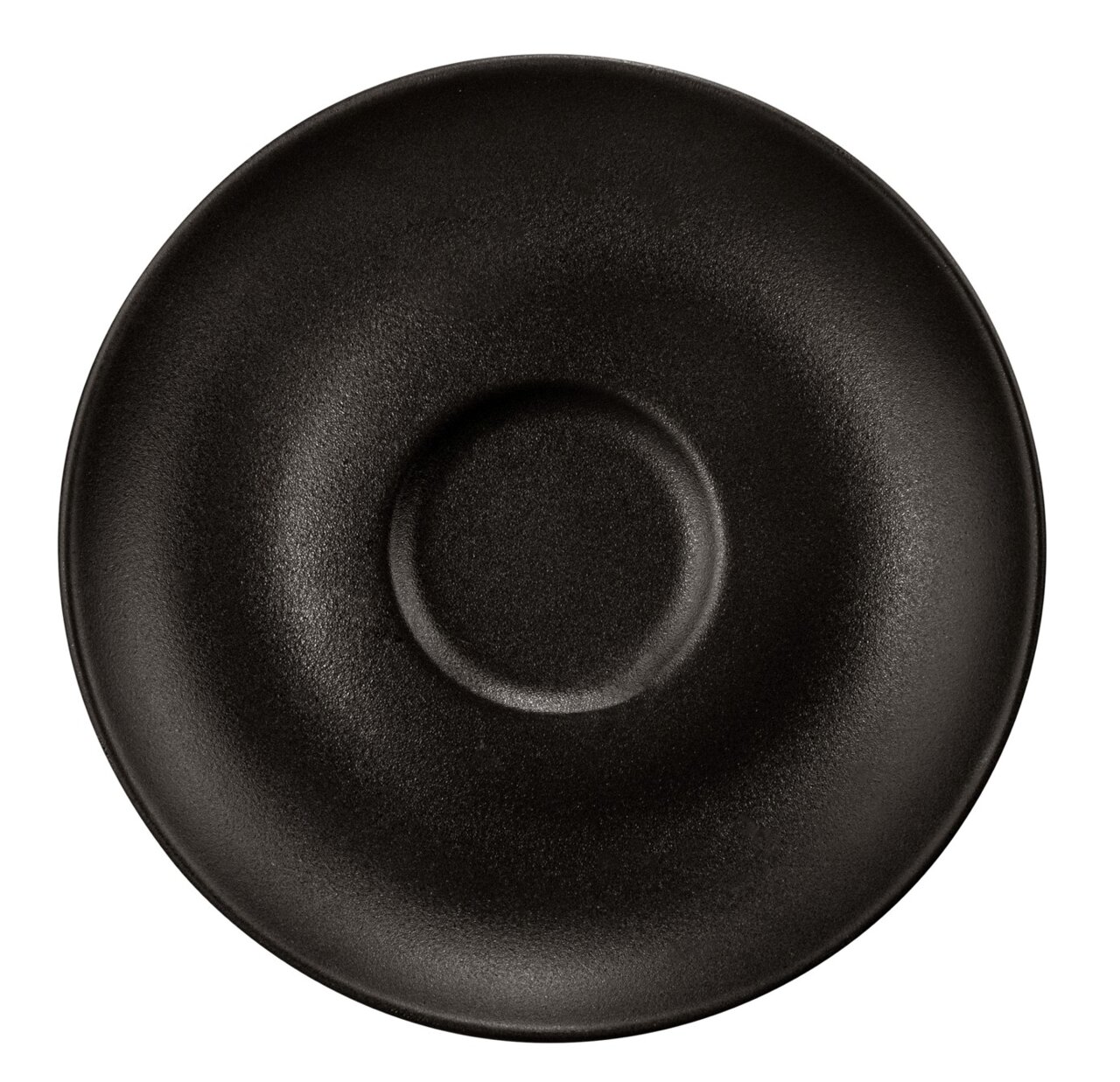 Schwarze Espressountertasse, Draufsicht, 12 cm Durchmesser