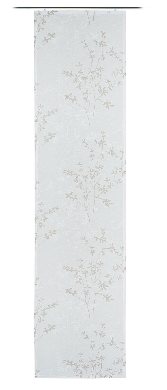 GÖZZE Schiebevorhang VICTORIA Schiebevorhang mit floralem Muster in Weiß und Beige, frontal betrachtet.