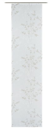 Schiebevorhang mit floralem Muster in Weiß und Beige, frontal betrachtet.