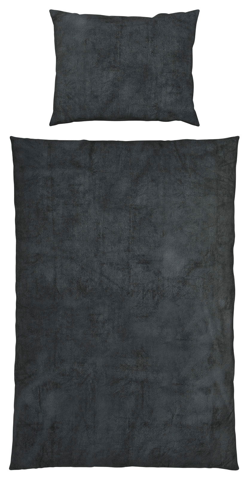 Novel Bettwäsche TEDDY Dunkelgraue Bettwäsche TEDDY, bestehend aus einem Kissenbezug und einem Bettdeckenbezug, aus der Vogelperspektive fotografiert.