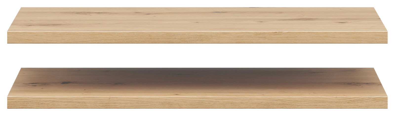 Zwei hölzerne Einlegeböden in heller Holzoptik, frontal betrachtet.