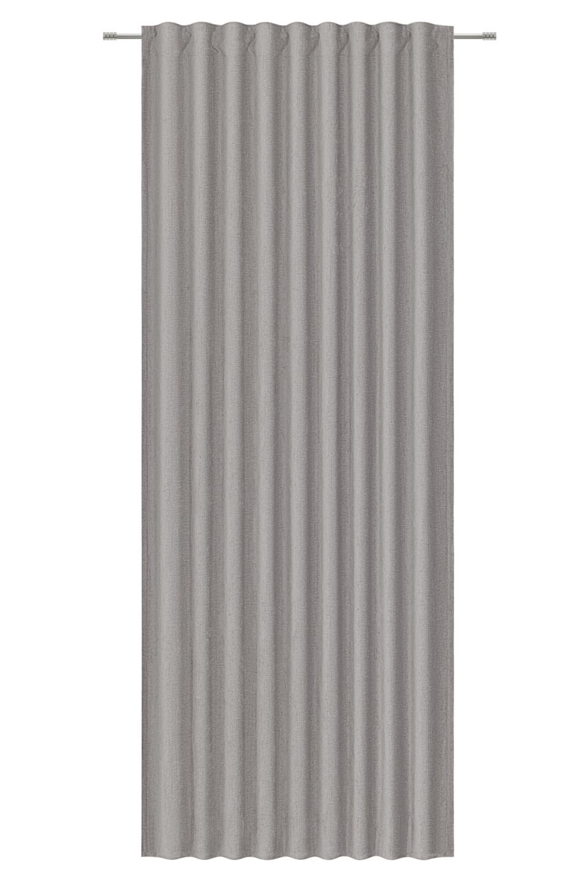 Grauer Fertigvorhang in Frontalansicht mit gleichmäßigen Falten