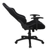 Seitliche Ansicht eines schwarzen Gaming-Stuhls mit verstellbaren Armlehnen und ergonomischem Design.