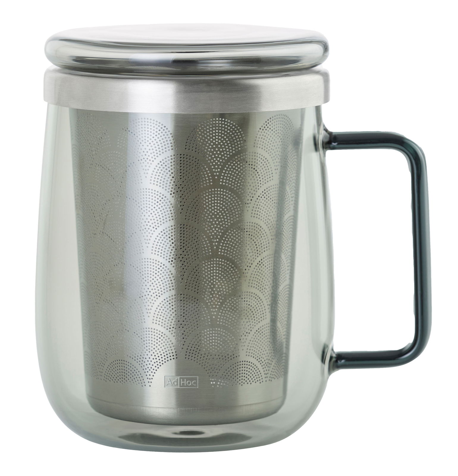 Ad Hoc Teeglas YUNA Teeglas mit Teefilter Yuna aus Glas und Edelstahl, seitliche Perspektive