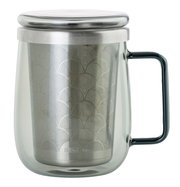 Teeglas mit Teefilter Yuna aus Glas und Edelstahl, seitliche Perspektive