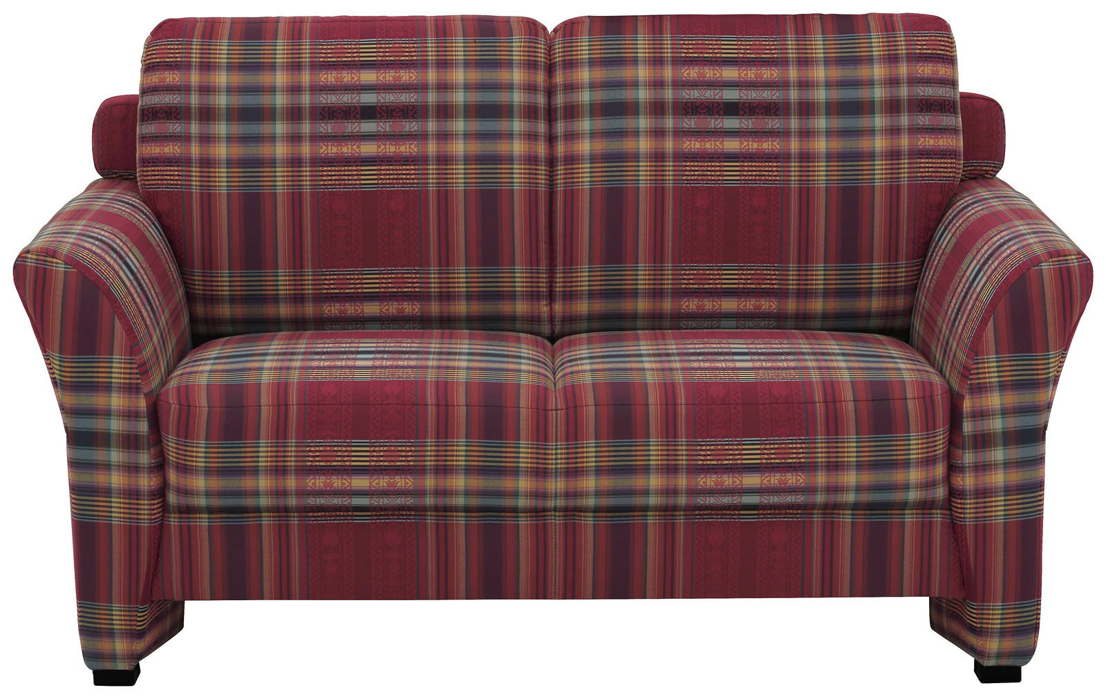 Zweisitzer-Sofa mit rot-kariertem Muster, Frontalansicht
