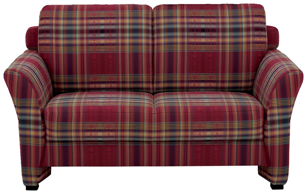 Zweisitzer-Sofa mit rot-kariertem Muster, Frontalansicht