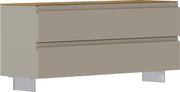 Garderobenbank in Beige mit zwei Schubladen, seitliche Perspektive