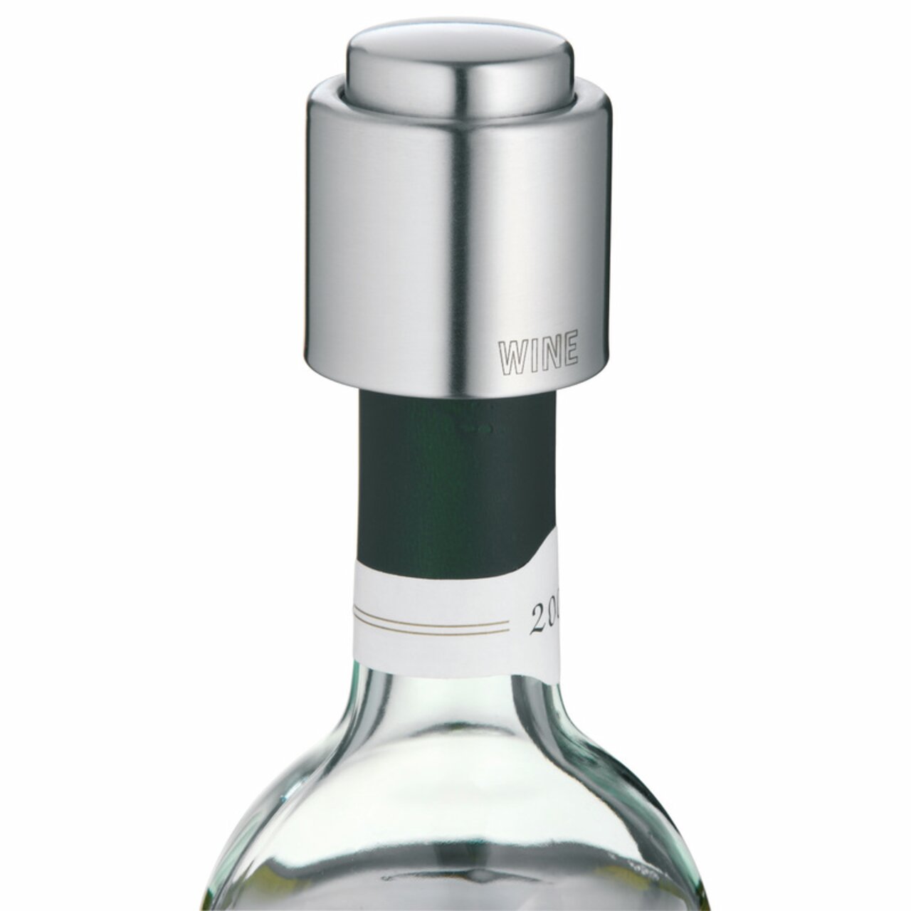 WMF Weinflaschenverschluss CLEVER & MORE Weinflaschenverschluss aus Edelstahl auf einer Weinflasche, seitliche Perspektive
