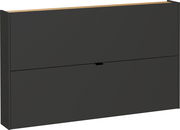 Schwarzer Schuhschrank mit zwei Klappen, seitliche Perspektive