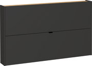 Schwarzer Schuhschrank mit zwei Klappen, seitliche Perspektive