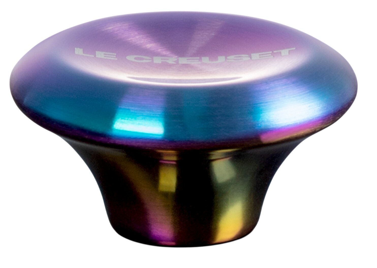 Iriseren knop van Le Creuset in schitterende kleuren, zijaanzicht