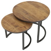 Zweier-Set runder Beistelltische aus Holz mit Metallgestell, Perspektive von oben