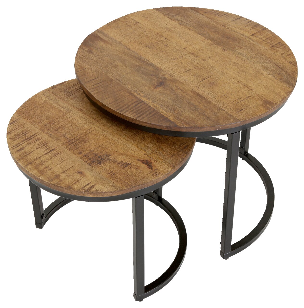 Z2 Beistelltisch 2er-Set BARNEY Zweier-Set runder Beistelltische aus Holz mit Metallgestell, Perspektive von oben