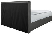 Boxbett 140 in seitlicher Perspektive mit schwarzem Kopfteil und grauem Rahmen.