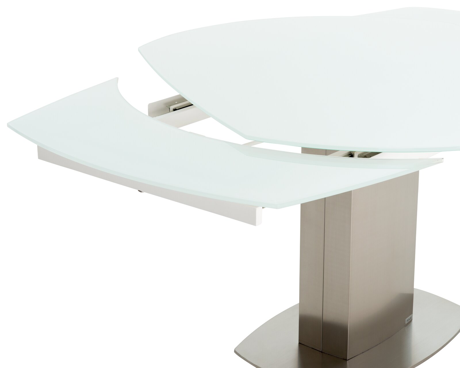 Moderner Esstisch mit ausziehbarer Glasplatte, seitliche Perspektive