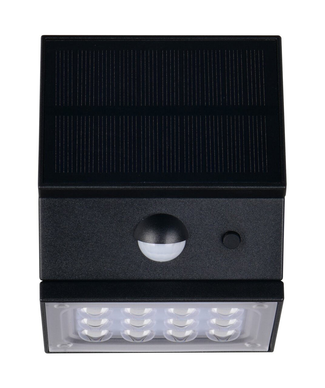 LED-Solar-Außenwandleuchte mit Solarpanel und Bewegungsmelder, Vorderansicht