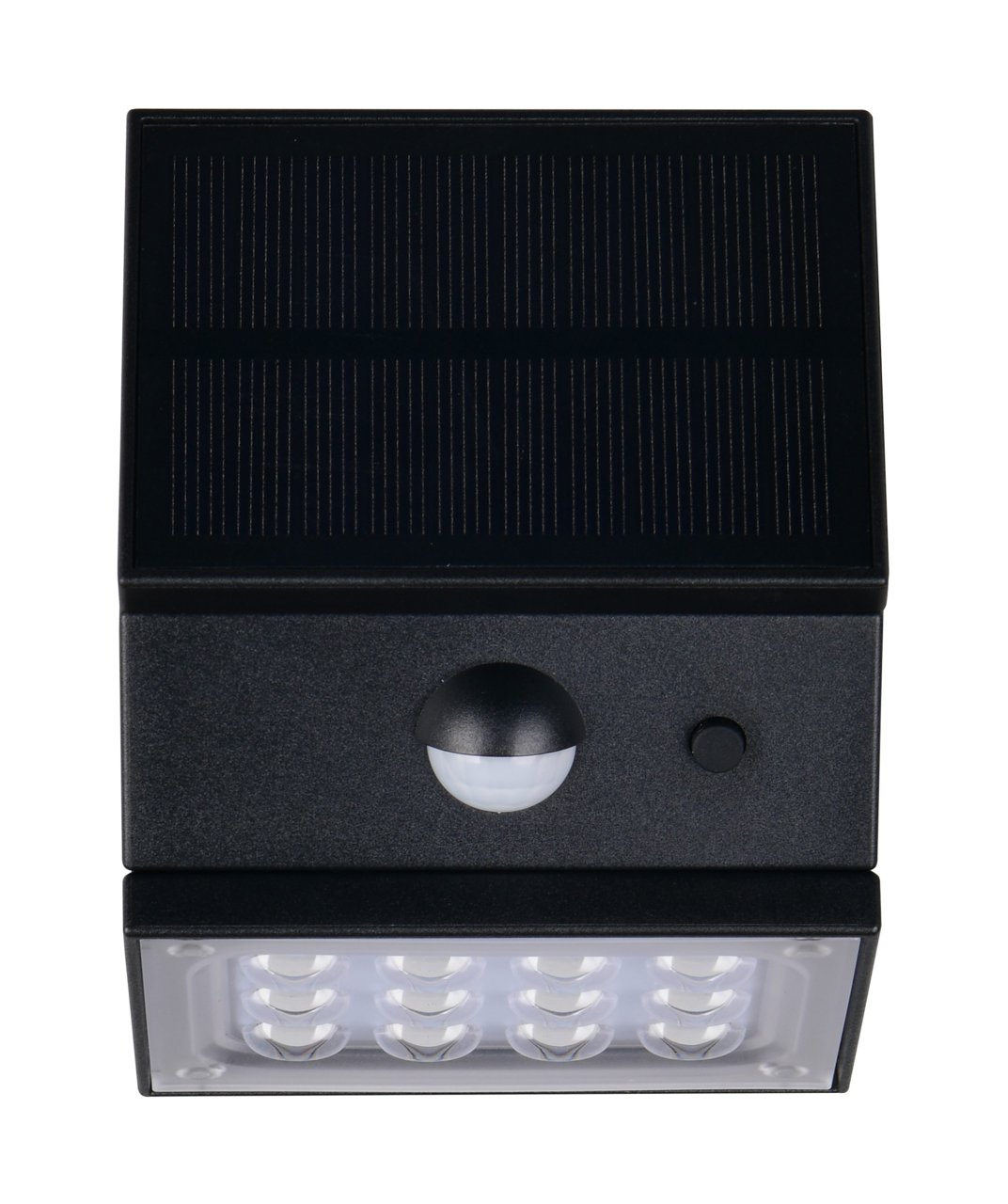 LED-Solar-Außenwandleuchte mit Solarpanel und Bewegungsmelder, Vorderansicht