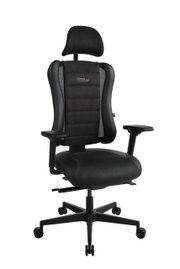 Schwarzer Gaming Stuhl mit ergonomischem Design, Kopfstütze und Armlehnen, Vorderansicht