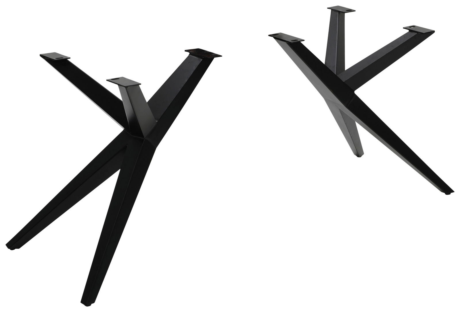 Schwarze Metalltischbeine in X-Form, seitliche Perspektive