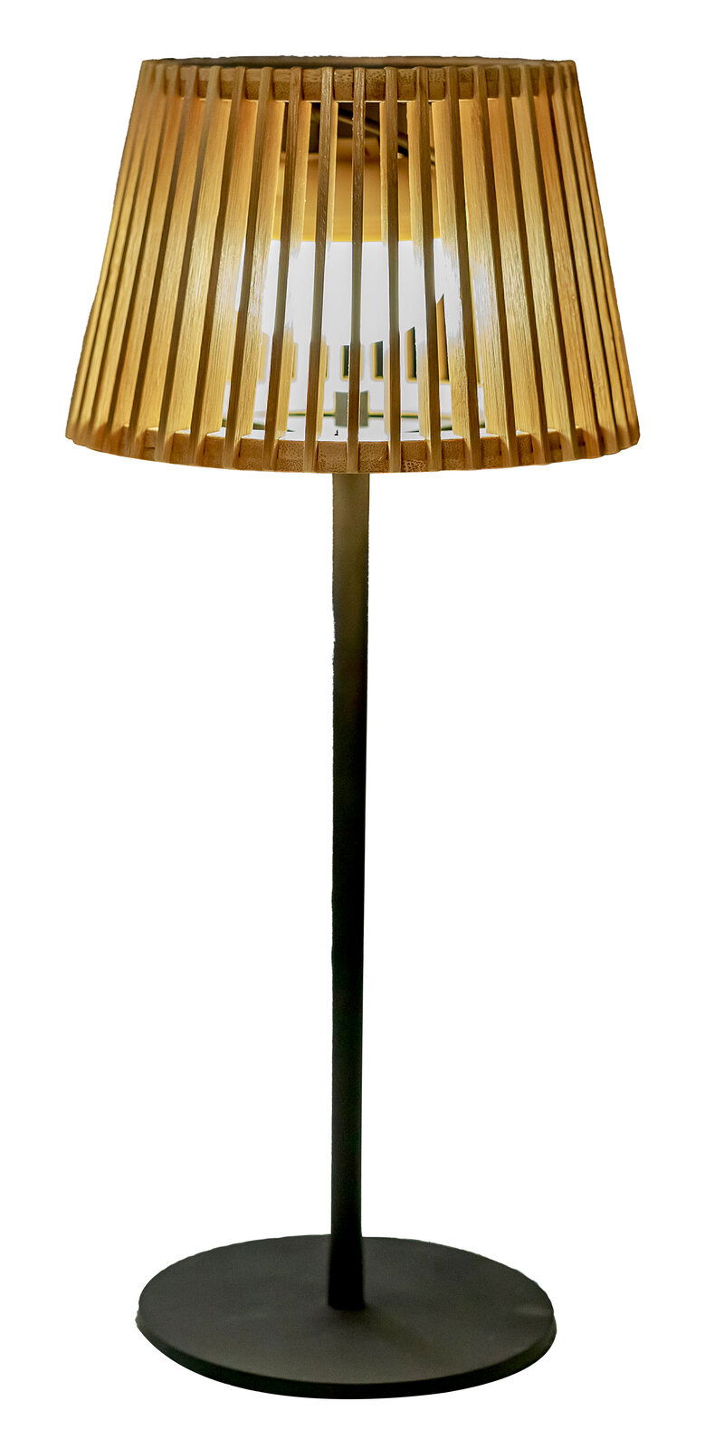 Newgarden Solar-Tischleuchte OKINAWA Solar-Tischleuchte mit Holzlamellen, seitliche Perspektive