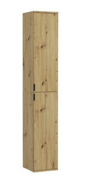 Hochschrank aus Holz mit natürlicher Maserung, seitliche Perspektive
