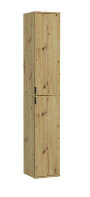 Hochschrank aus Holz mit natürlicher Maserung, seitliche Perspektive