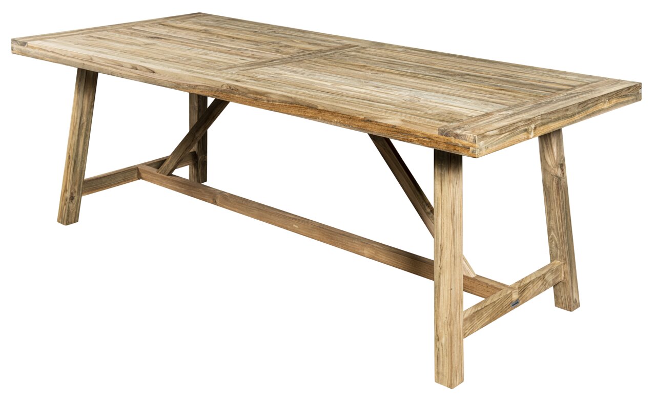 Holz-Gartentisch in schräger Seitenansicht