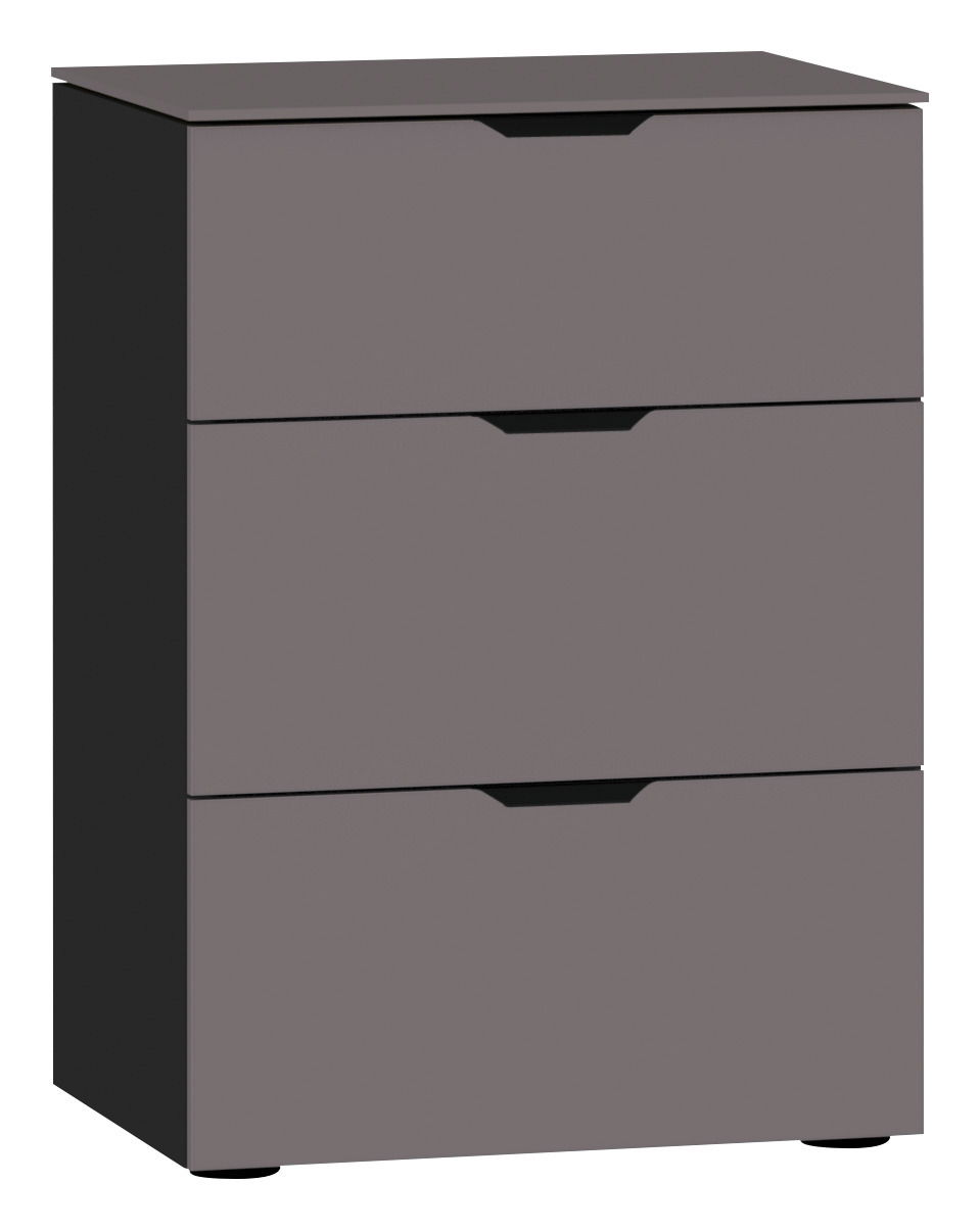 Jutzler Nachtkommode BEIMÖBEL Graue Nachtkommode mit drei Schubladen, frontale Ansicht