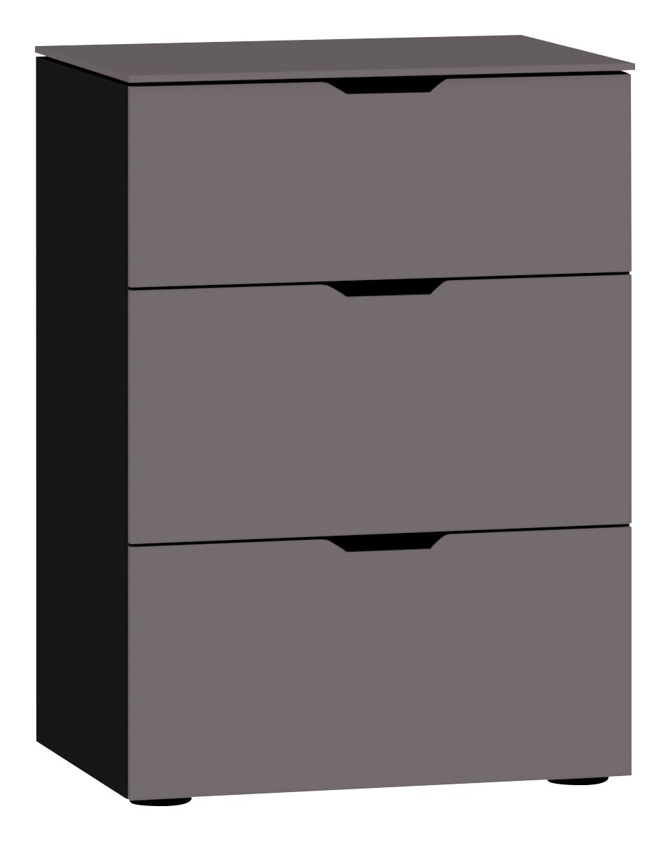 Jutzler Nachtkommode BEIMÖBEL Graue Nachtkommode mit drei Schubladen, frontale Ansicht