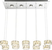 Moderne Hängeleuchte mit mehreren zylinderförmigen Leuchtkörpern, von unten betrachtet.