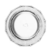 Ansicht von oben auf ein Whiskyglas SPIRITII 360 ml mit facettiertem Rand und Herzmotiv im Glasboden.